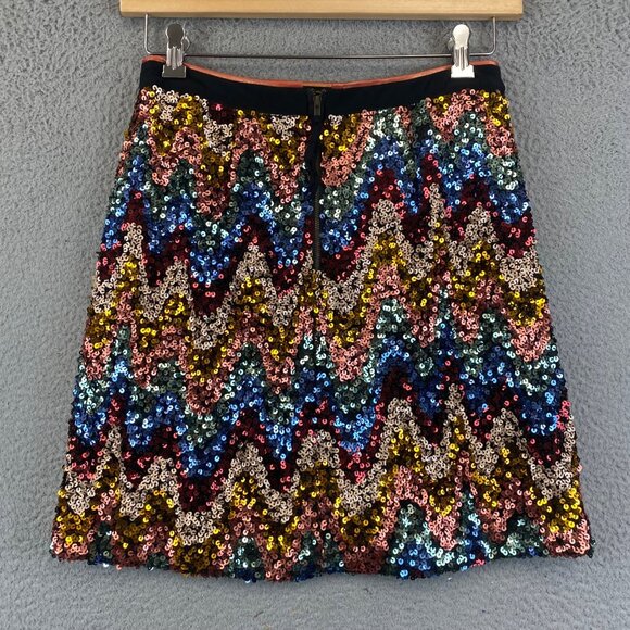 New Anthropologie MAEVE 6 Skirt Sequin Multicolor Zig Zag Chevron Party - Picture 12 of 16
